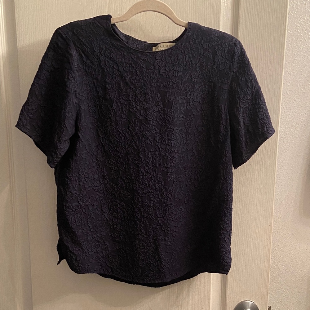 Valerie Stevens Midnight Blue Embossed Short Sleeve Top